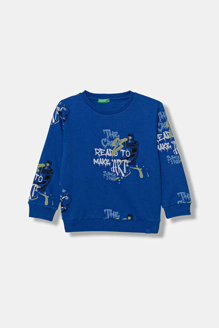 United Colors of Benetton Детски суичър в синьо с десен 3QHCG10KX