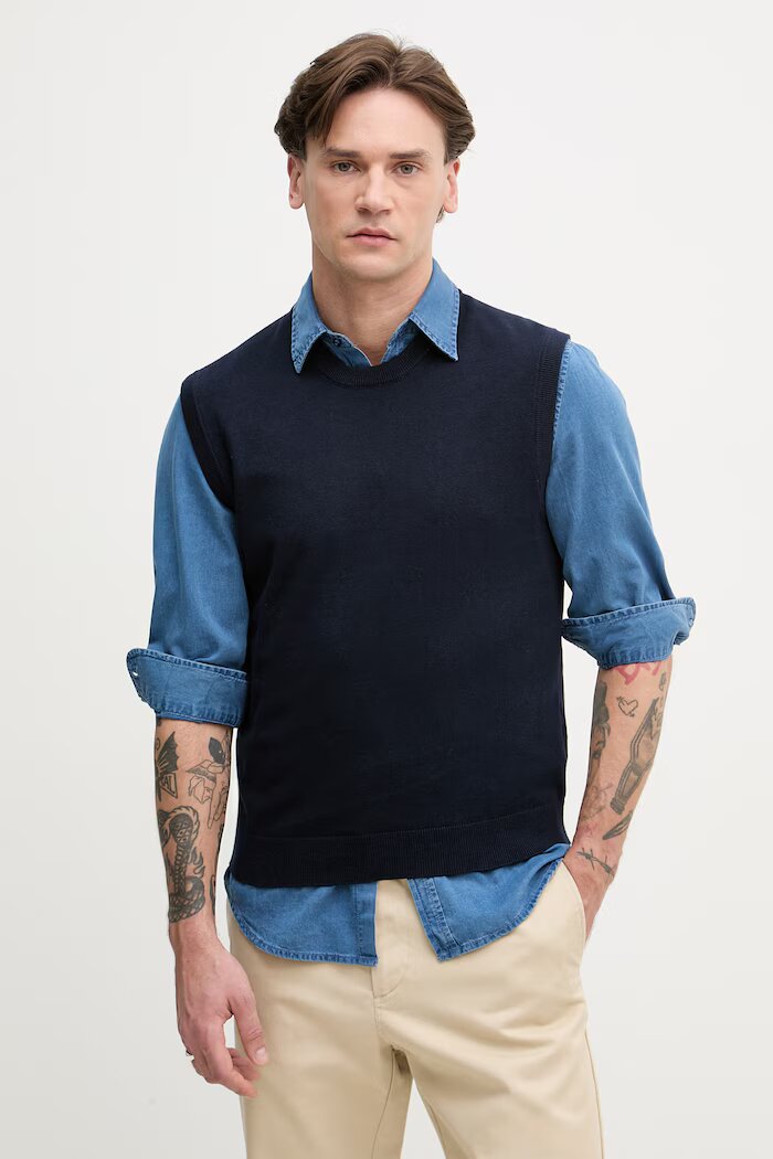 United Colors of Benetton елек мъжки от памук тъмносин 1098U401R