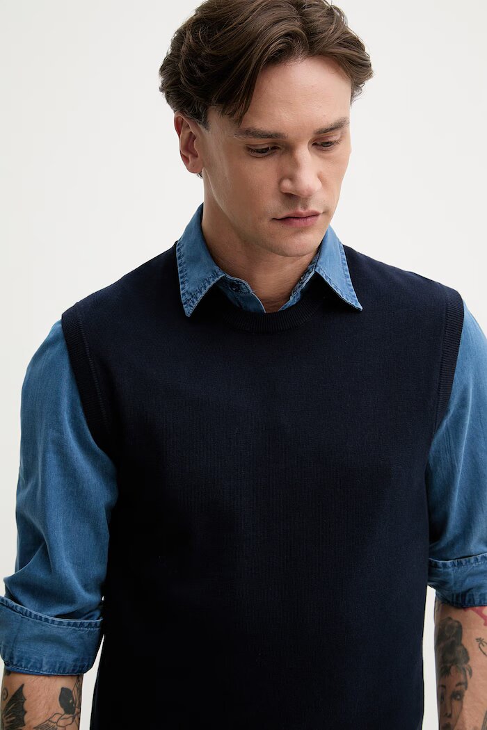 United Colors of Benetton елек мъжки от памук тъмносин 1098U401R