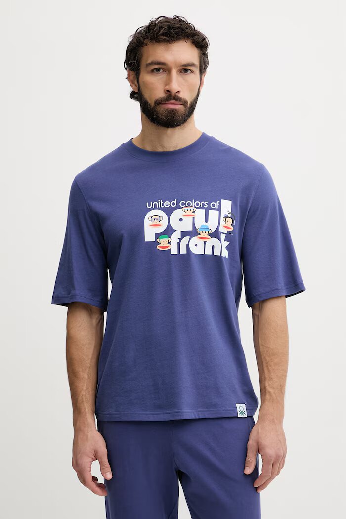 United Colors of Benetton горнище на пижама мъжко памучно тъмносиньо 3VR54M02A