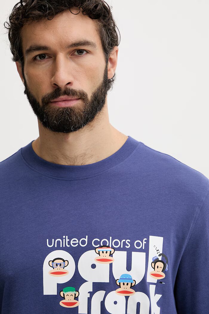 United Colors of Benetton горнище на пижама мъжко памучно тъмносиньо 3VR54M02A