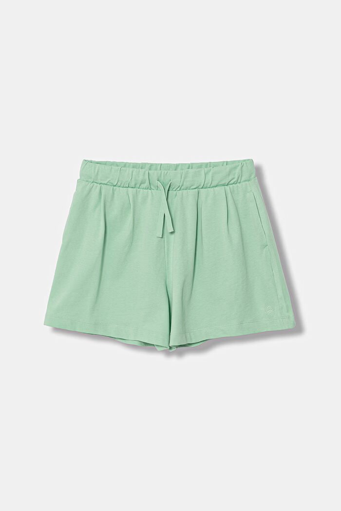 United Colors of Benetton Къс панталон тип анцуг за деца от памук зелен с висока талия 3BL0C903I
