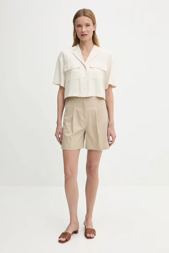United Colors of Benetton Къс панталон в бежово с изчистен дизайн с висока талия 40FAD901U