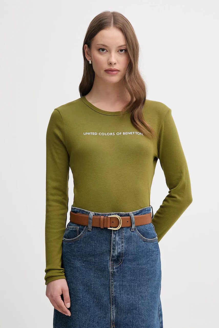 United Colors of Benetton Памучна блуза с дълги ръкави