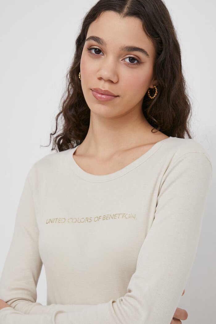 United Colors of Benetton Памучна блуза с дълги ръкави в лилаво 3GA2E16G0