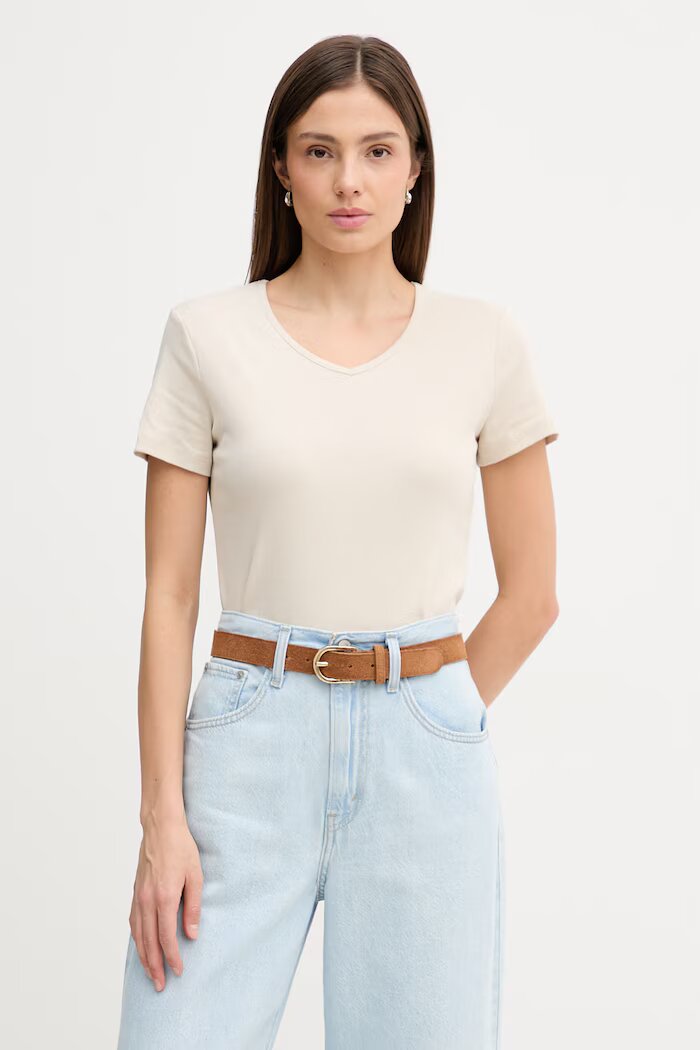 United Colors of Benetton Памучна тениска дамска в бежово 3GA8D4029