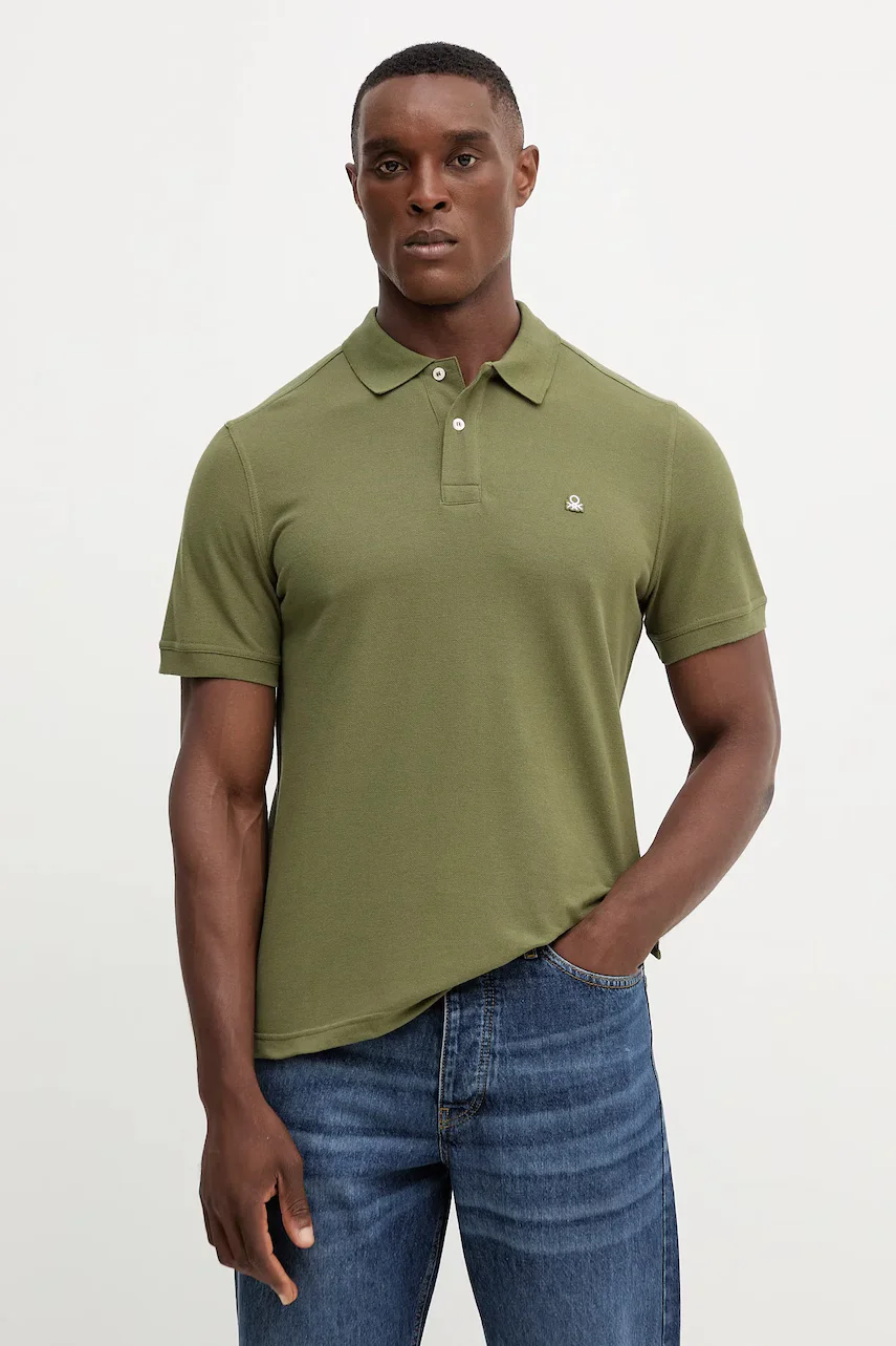 United Colors of Benetton Памучна тениска с яка