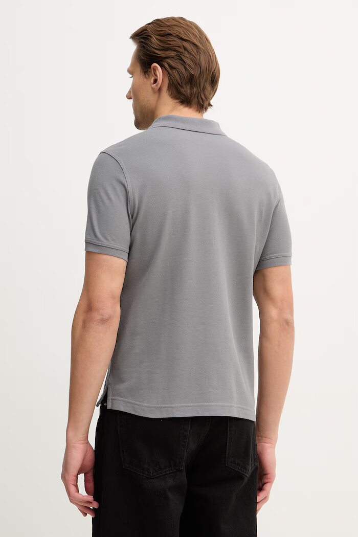 United Colors of Benetton Памучна тениска с яка в сиво с изчистен дизайн 3089J3179