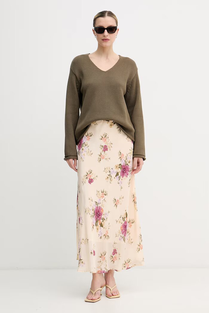 United Colors of Benetton пола от вискоза бежова на цветя 4LKED005S