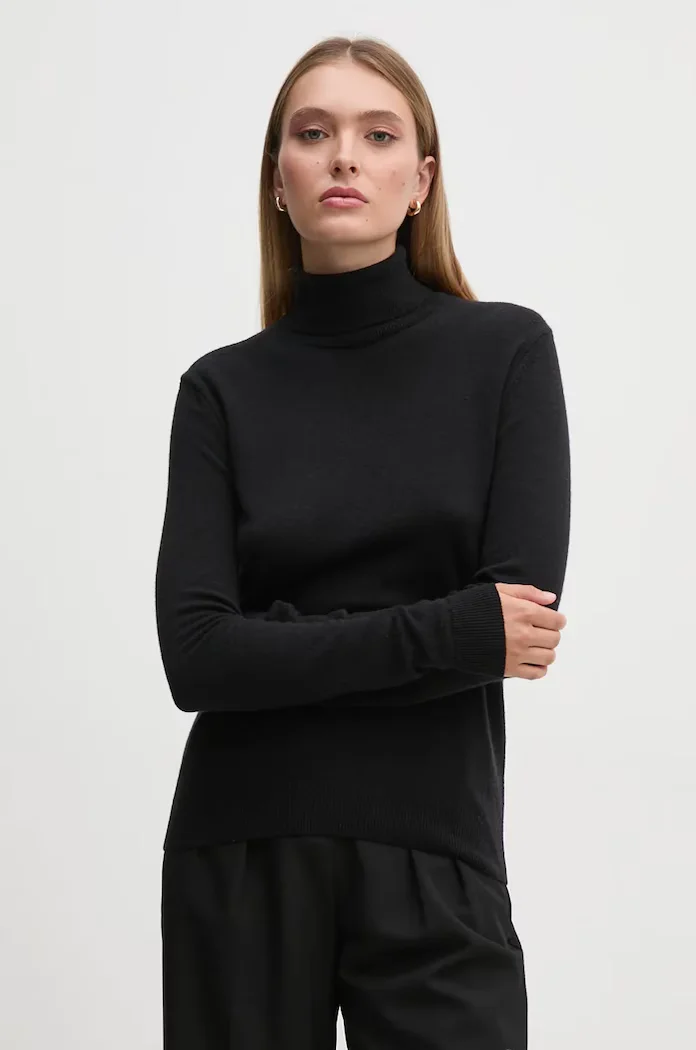 United Colors of Benetton поло дамско от вълна черно 1002D2348
