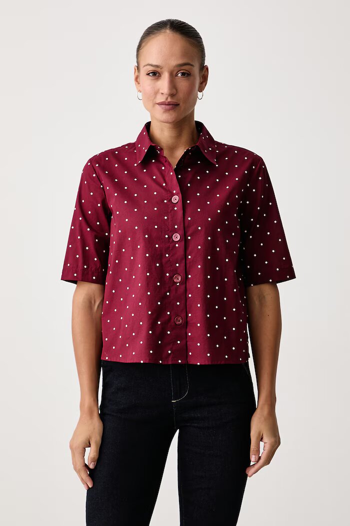 United Colors of Benetton риза дамска от памук бордо 5Q6SDQ07O