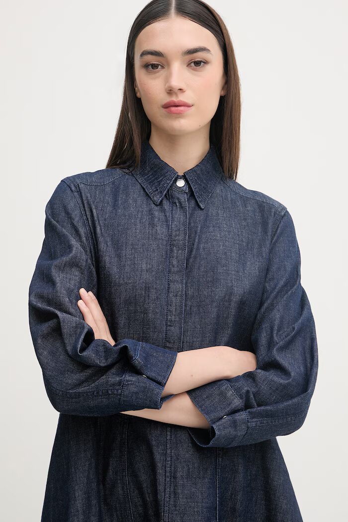 United Colors of Benetton рокля от деним тъмносиня с изчистена шарка 40QFDV0CA
