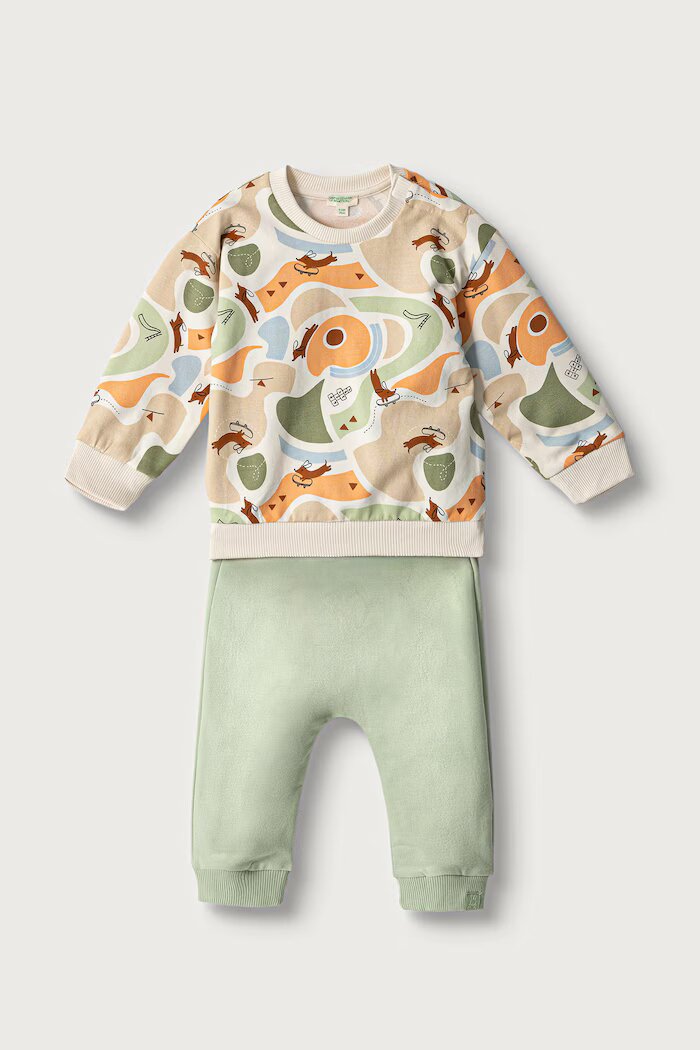United Colors of Benetton спортен комплект анцуг за бебе от памук с еластан зелен 3TEUAK01W