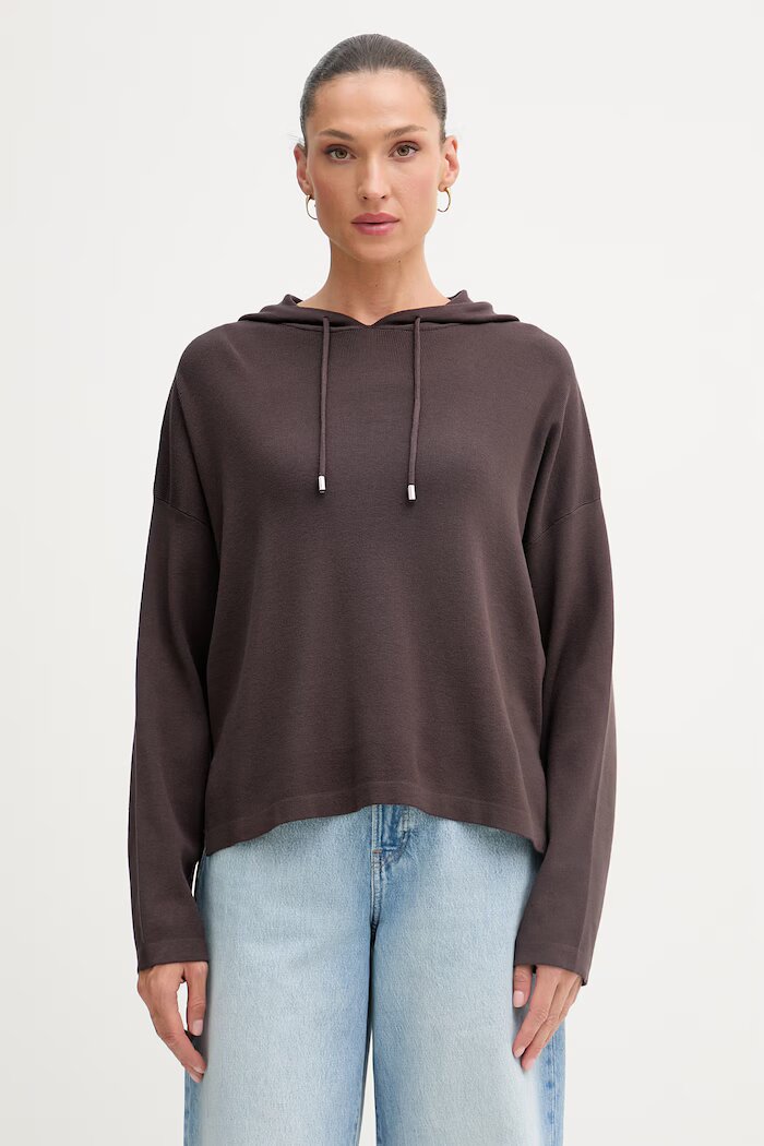 United Colors of Benetton суичър с качулка дамски от вискоза кафяв 1LHGD204M