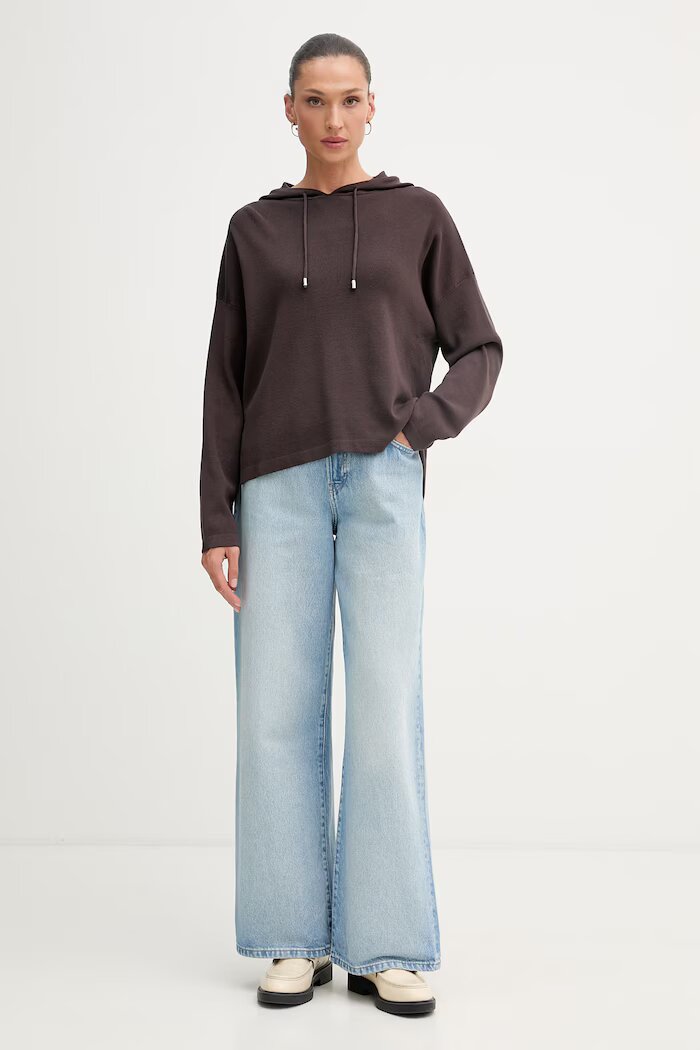 United Colors of Benetton суичър с качулка дамски от вискоза кафяв 1LHGD204M