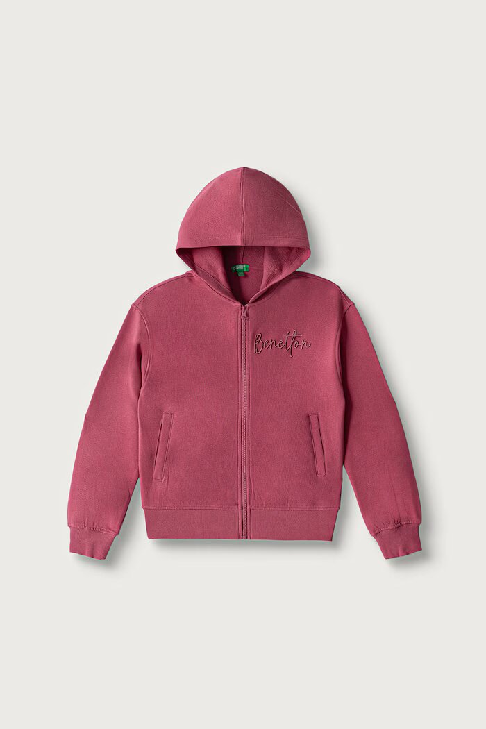 United Colors of Benetton суичър с цип и качулка за деца от памук розов 3J68C506D