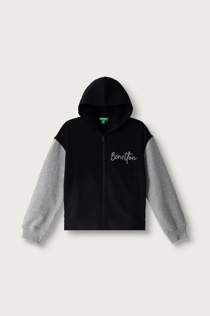 United Colors of Benetton суичър с цип и качулка за деца от памук сив 3J68C506D