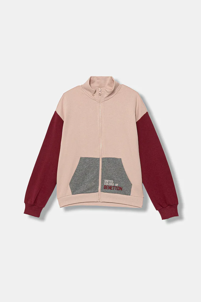 United Colors of Benetton суичър с цип за деца от памук розов 3J68C505D