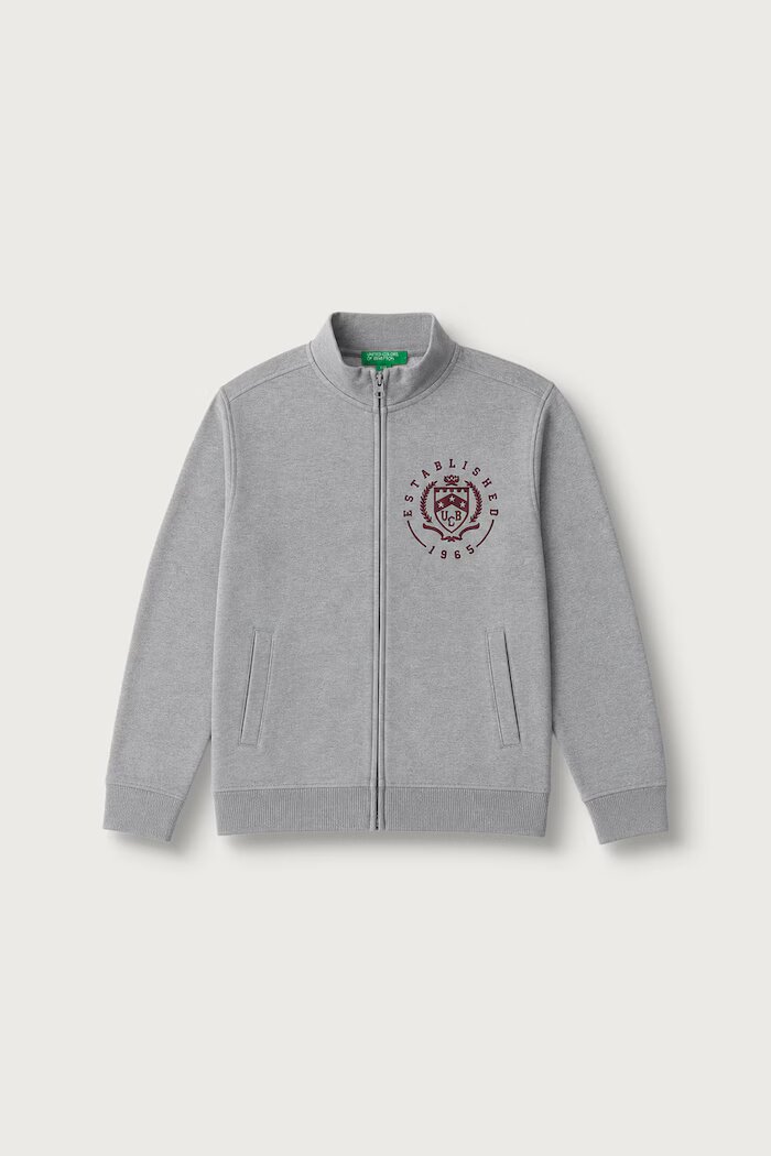United Colors of Benetton суичър с цип за деца от памук сив 3J68C506E