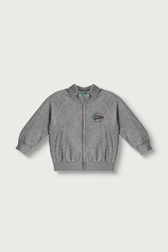 United Colors of Benetton суичър с цип за деца от памук сив 3J70G504I