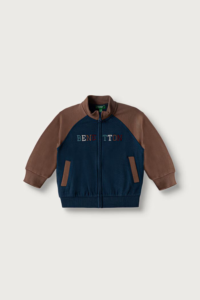 United Colors of Benetton суичър с цип за деца от памук тъмносин 3J70G504I