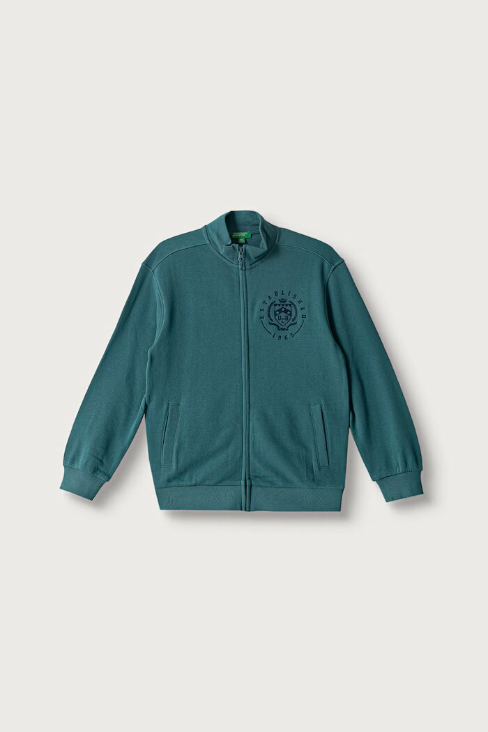 United Colors of Benetton суичър с цип за деца от памук тюркоазен 3J68C506E