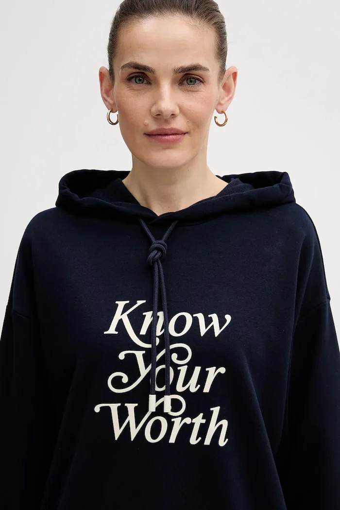 United Colors of Benetton Суичър в тъмносиньо с качулка с принт 3WNWD201C