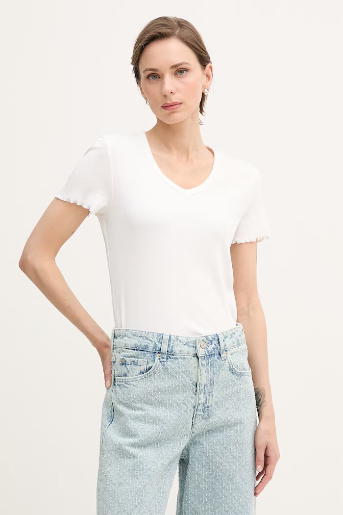 United Colors of Benetton тениска дамска от памук бежова 3O4YD4028