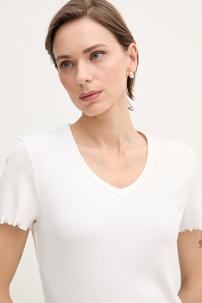 United Colors of Benetton тениска дамска от памук бежова 3O4YD4028