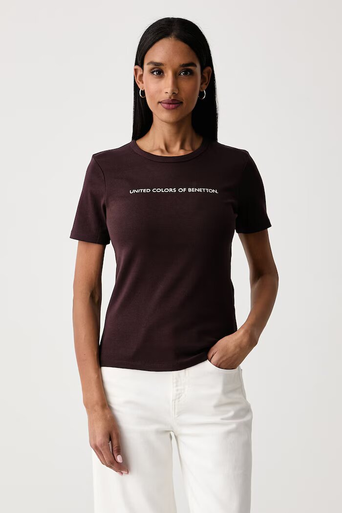 United Colors of Benetton тениска дамска от памук кафява 3GA8E16A2