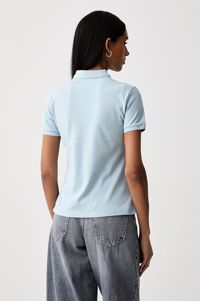 United Colors of Benetton тениска с яка дамска от памук с еластан синя 3TQJD300W