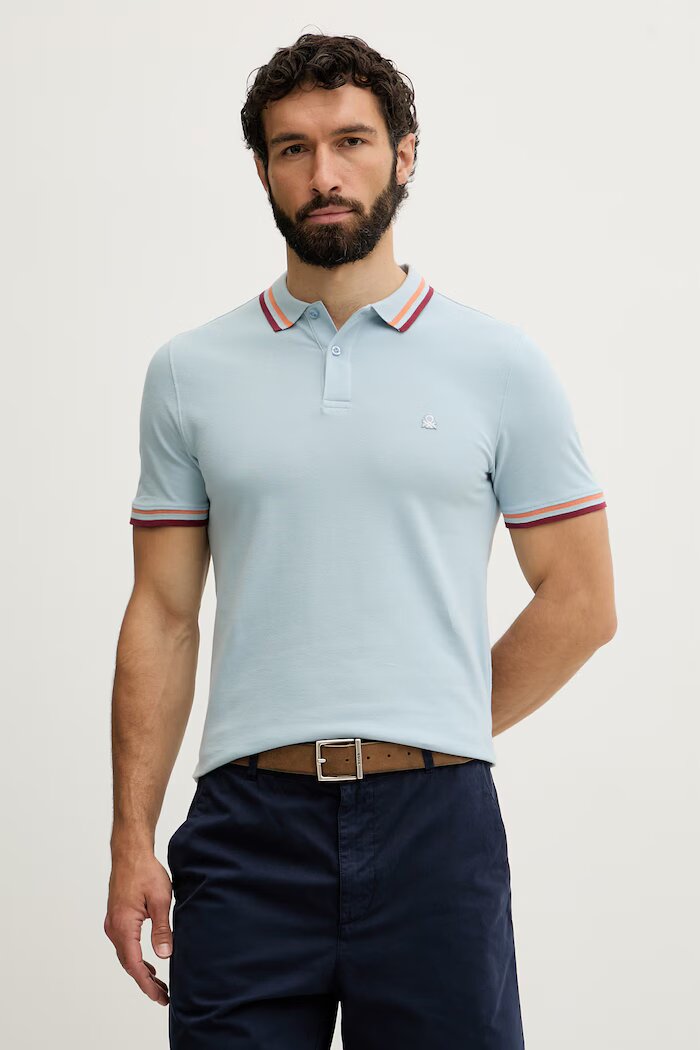 United Colors of Benetton тениска с яка мъжка от памук с еластан синя 3F9HU302W