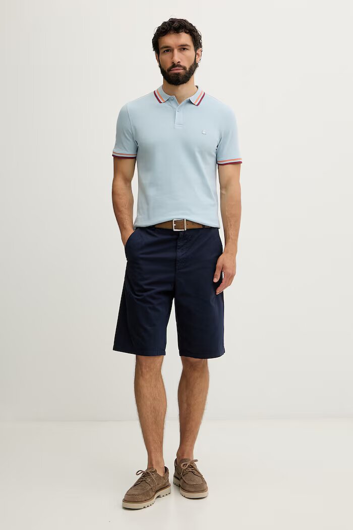 United Colors of Benetton тениска с яка мъжка от памук с еластан синя 3F9HU302W