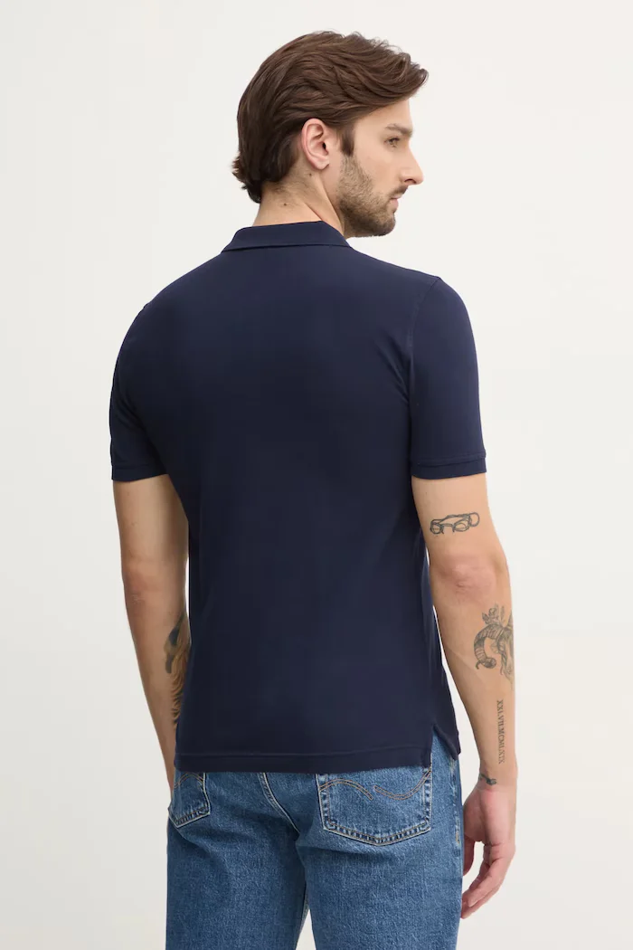 United Colors of Benetton тениска с яка мъжка от памук с еластан тъмносиня 3WG9U301Z