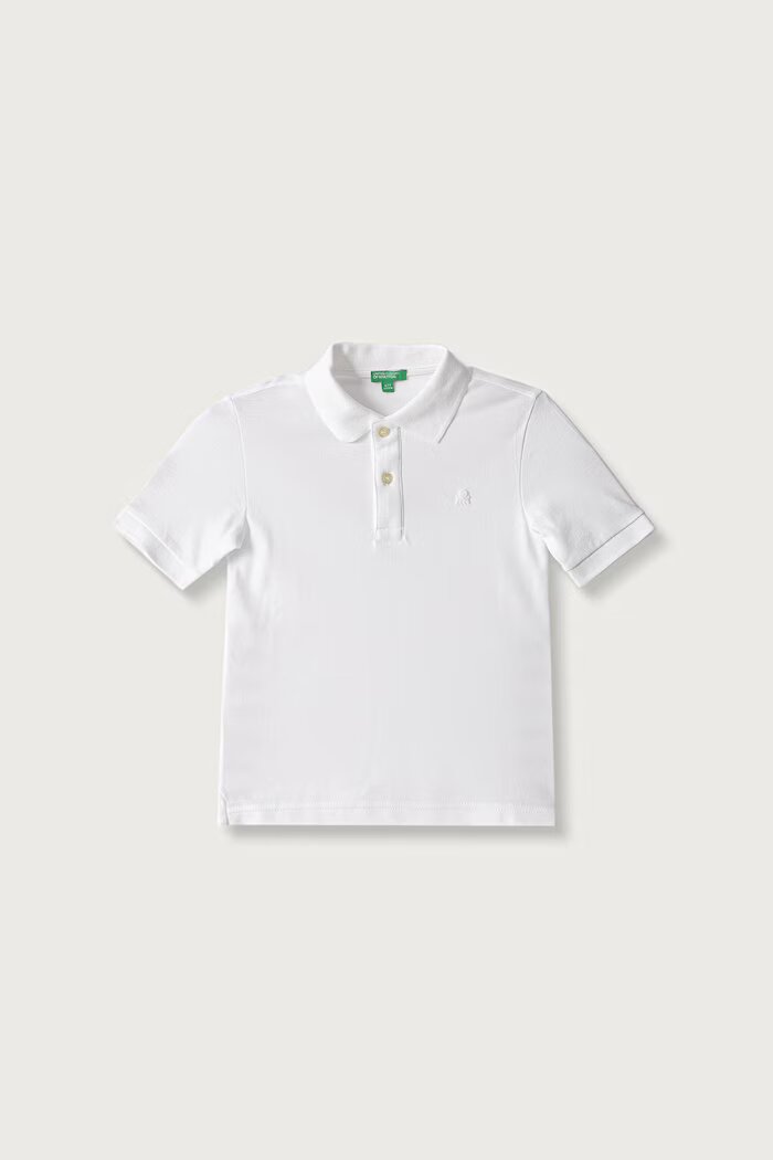 United Colors of Benetton тениска с яка за деца от памук бяла 3089C302D