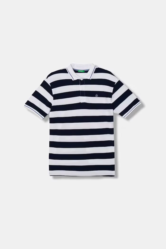 United Colors of Benetton тениска с яка за деца от памук тъмносиня 37JJC3023