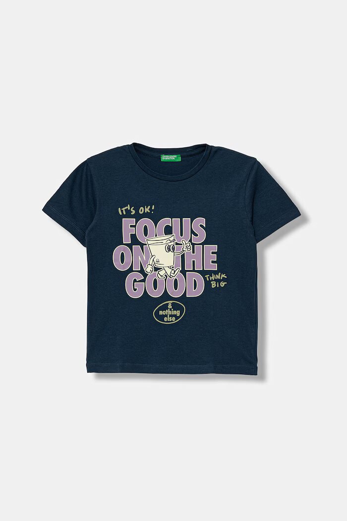 United Colors of Benetton тениска за деца от памук тъмносиня 3I1XG10MA