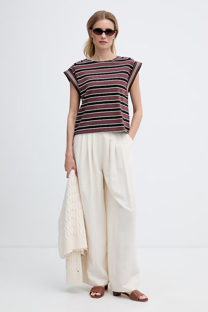 United Colors of Benetton топ дамски от памук с еластан кафяв 39VWD10D2