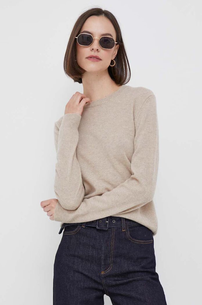 United Colors of Benetton Вълнен пуловер дамски в бежово от лека материя
