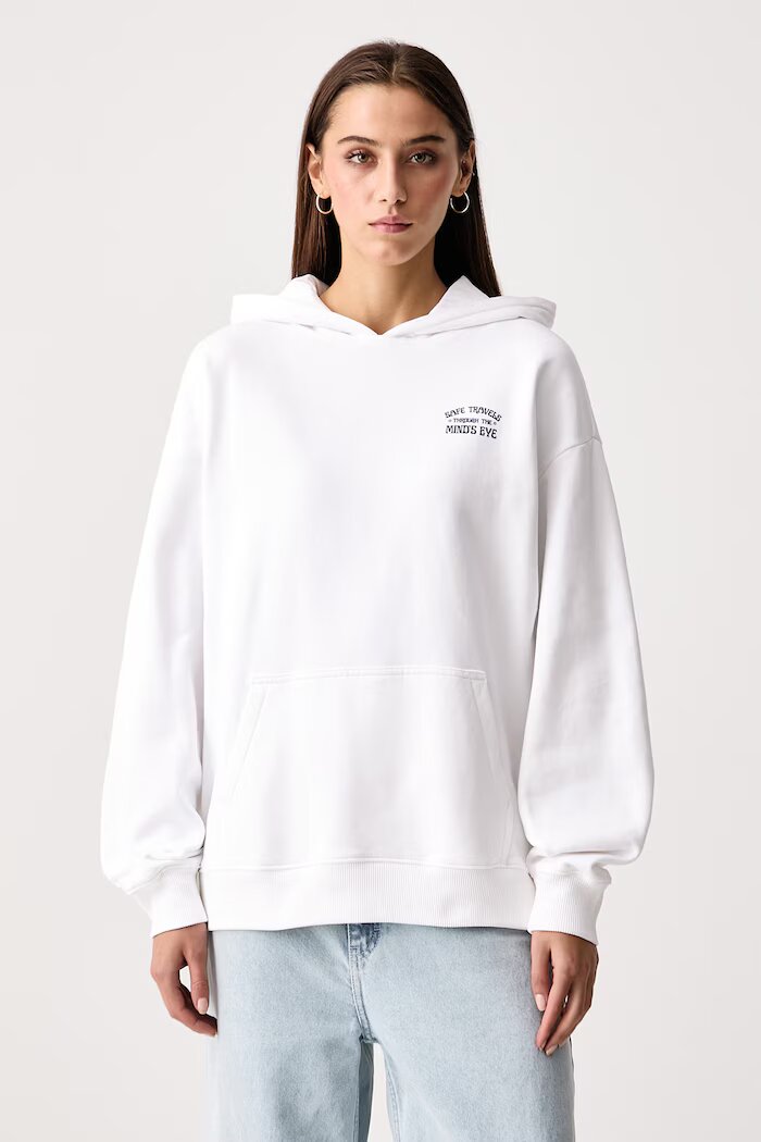 Vans суичър с качулка дамски от памук бял VN0011MUWHT1