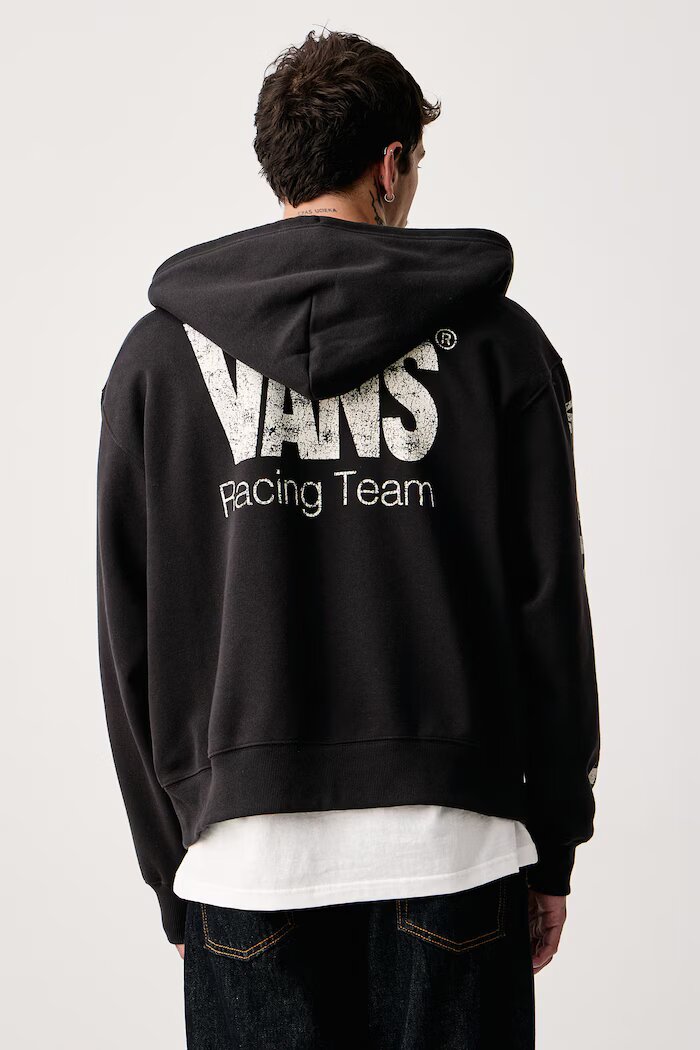 Vans суичър с цип и качулка мъжки с памук черен VN000WT2BLK1