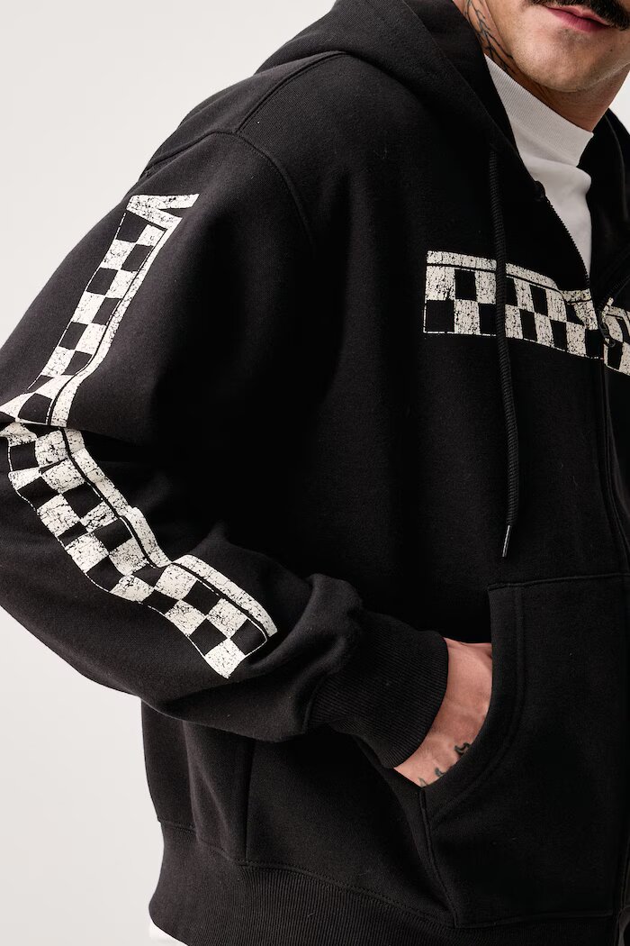 Vans суичър с цип и качулка мъжки с памук черен VN000WT2BLK1