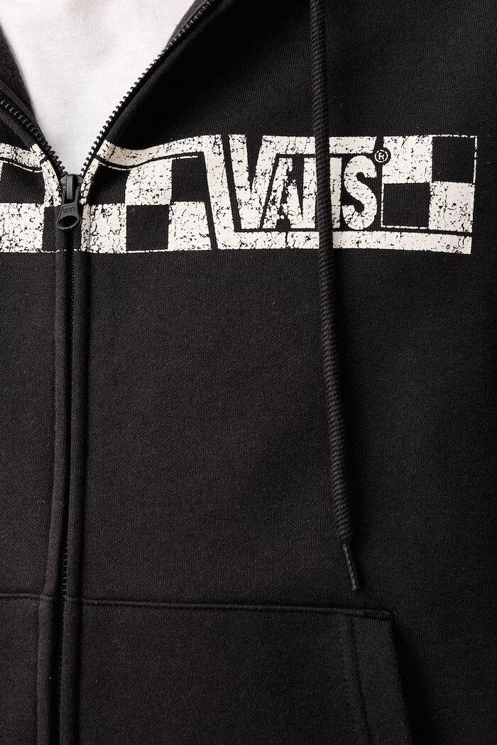 Vans суичър с цип и качулка мъжки с памук черен VN000WT2BLK1