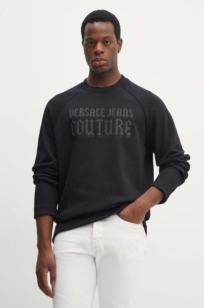 Versace Jeans Couture Памучен суичър в черно с апликация 77GAIL01 CF02L