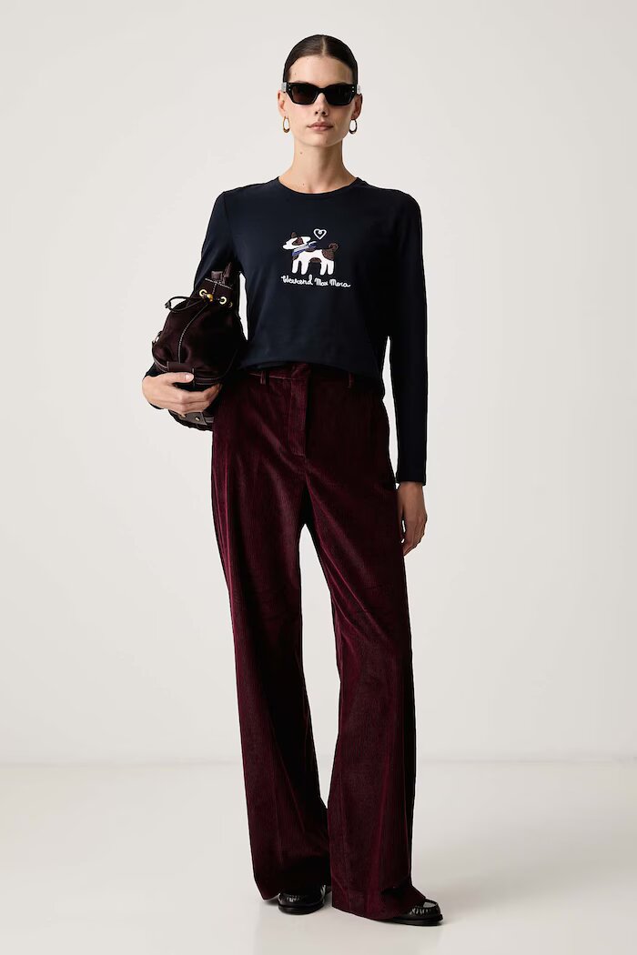 Weekend Max Mara блуза с дълги ръкави дамска от памук с еластан WKDCESTINO тъмносиня 2625946042600