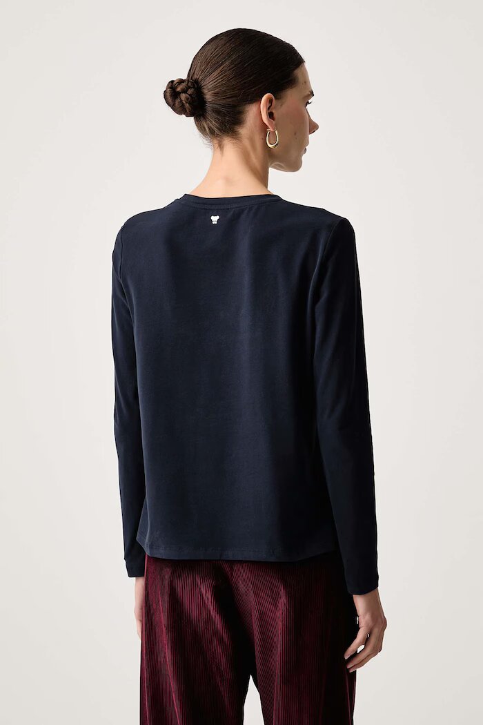 Weekend Max Mara блуза с дълги ръкави дамска от памук с еластан WKDCESTINO тъмносиня 2625946042600