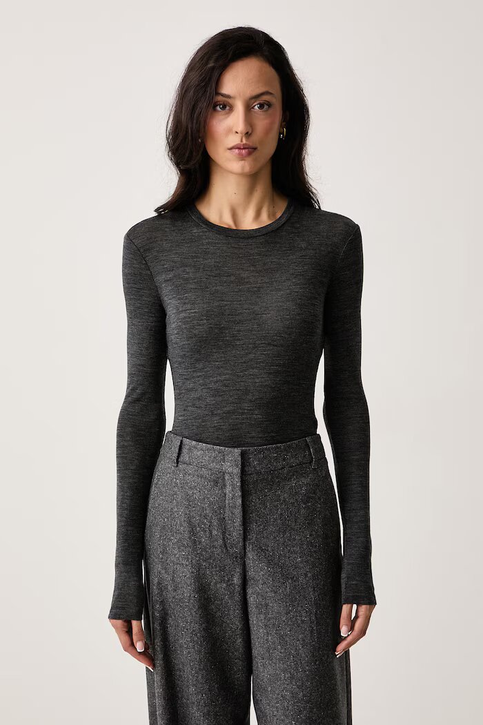 Weekend Max Mara блуза с дълги ръкави дамска с вълна WKDPATTO сива 2625946022600