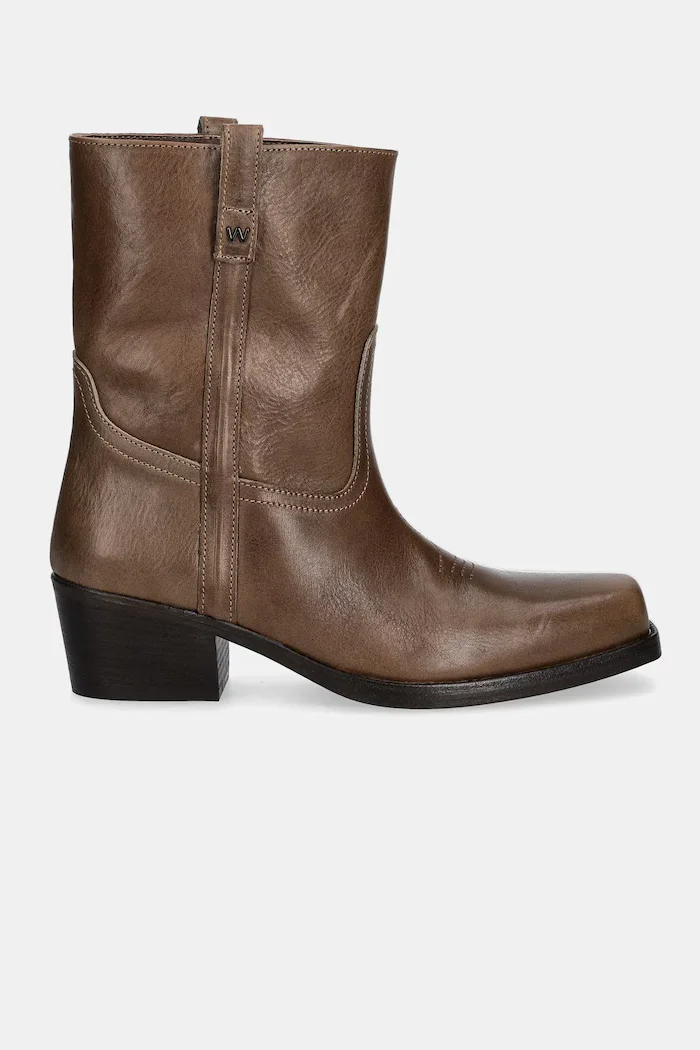 Weekend Max Mara Кожени боти Ranch в кафяво с нисък ток 2525796034600