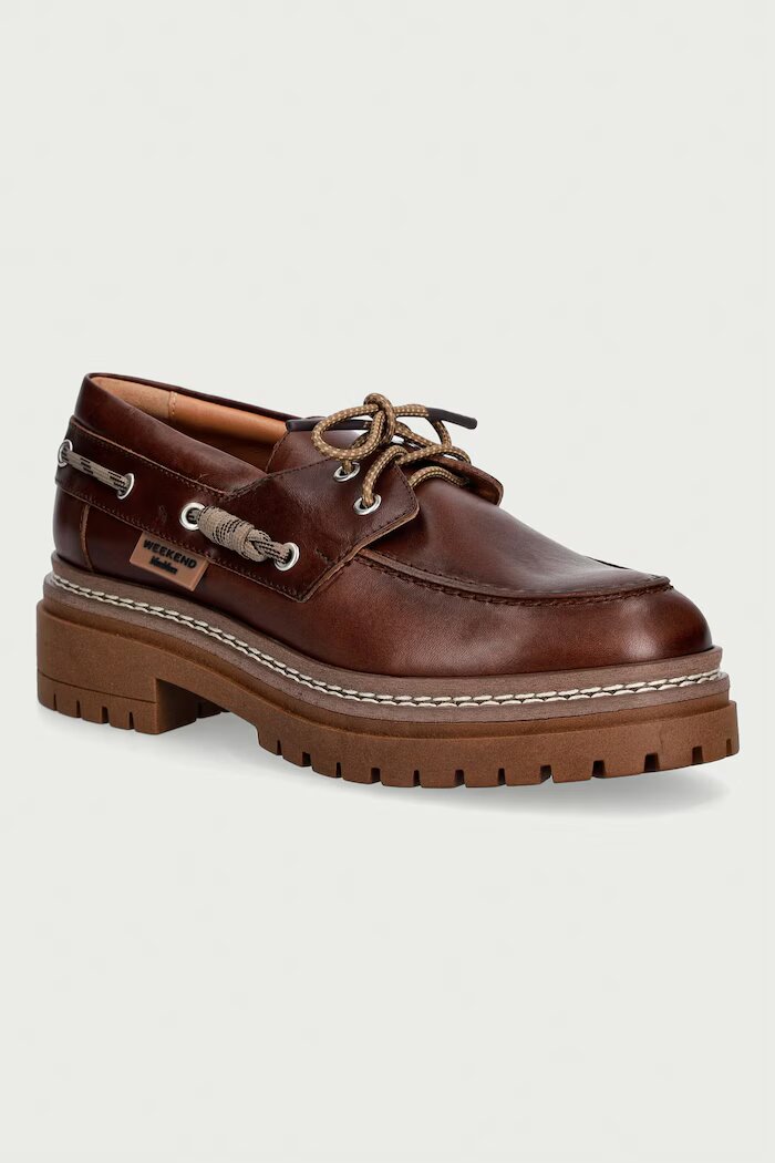 Weekend Max Mara мокасини дамски от кожа кафяви с платформа 2625526015600