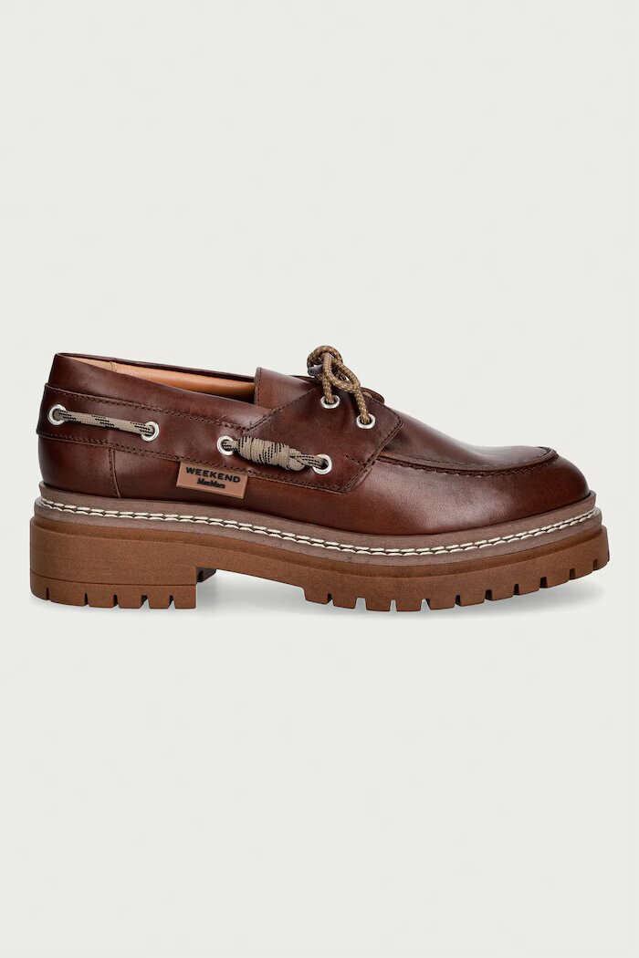 Weekend Max Mara мокасини дамски от кожа кафяви с платформа 2625526015600